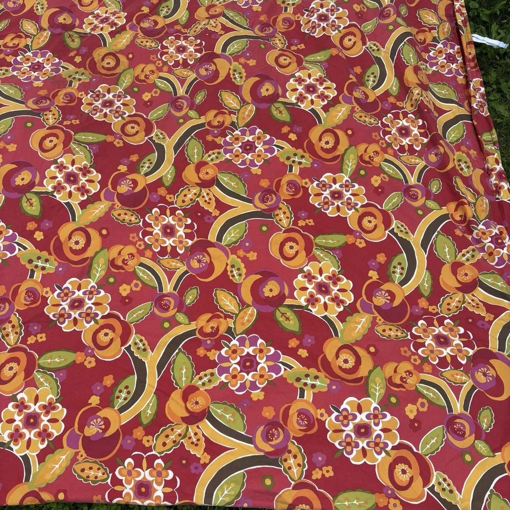 Pottery‎ Barn King Duvet Cover Two Shams Red Floral Retro Mod Cotton Reversible